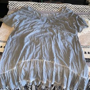 Gray short sleeve top with ruffle hem